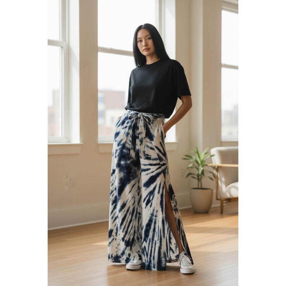 Young Fabulous & Broke Fauna Tie Dye Split Leg Pants Tie Waist S Small‎ Palazzo